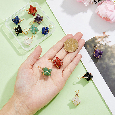 12Pcs 6 Styles Natural Mixed Gemstone Copper Wire Wrapped Pendants G-DC0001-29-1