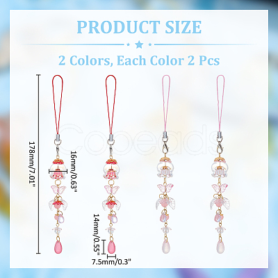 4Pcs 2 Style Acrylic & Glass Mobile Straps HJEW-WR00023-1