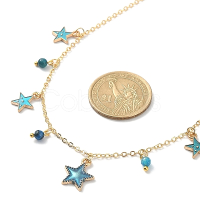 Natural Agate Round & Alloy Enamel Star Charms Bib Necklace with 304 Stainless Steel Chains NJEW-JN04404-03-1