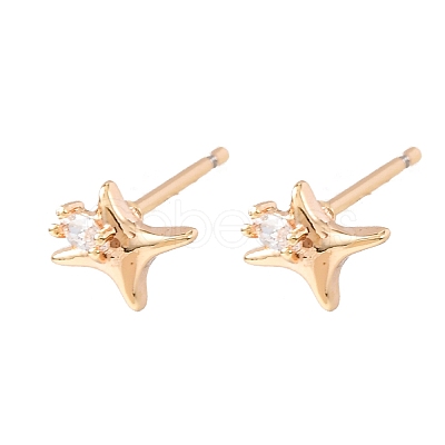 Brass Micro Pave Clear Cubic Zirconia Star Stud Earrings EJEW-L278-02G-1
