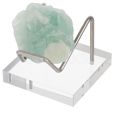 Square Clear Acrylic Base Stainless Steel Arm Mineral Specimens Display Easel Stands ODIS-WH0043-27P-1