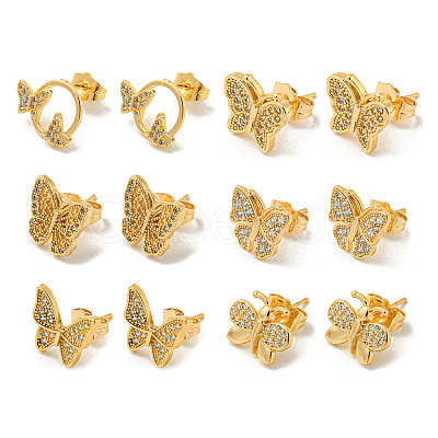 Light Gold Brass Micro Pave Cubic Zirconia Stud Earrings for Women EJEW-E295-35KCG-1