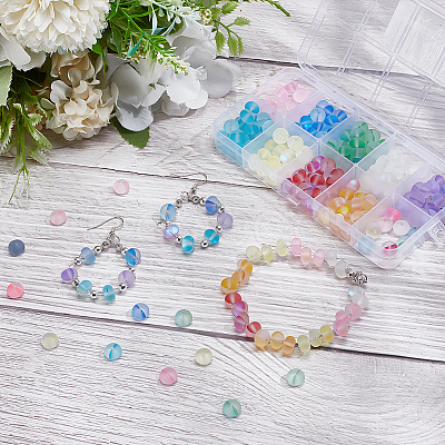 200Pcs 10 Colors Frosted Transparent Glass Beads FGLA-AR0001-03-1