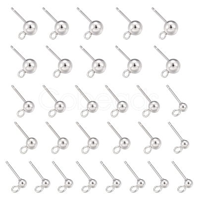 30Pcs 3 Size 304 Stainless Steel Ball Stud Earring Post STAS-LS0001-06S-1