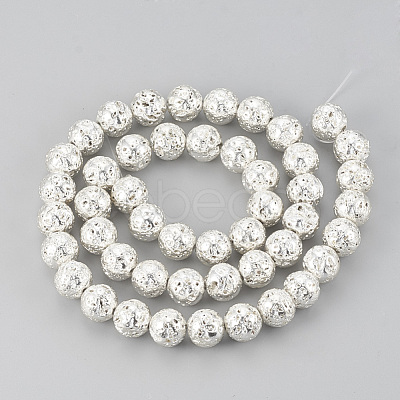 Electroplated Natural Lava Rock Beads Strands X-G-T061-55E-6mm-1