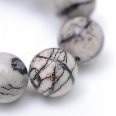 Round Natural Black Silk Stone/Netstone Bead Strands G-R345-4mm-20-1