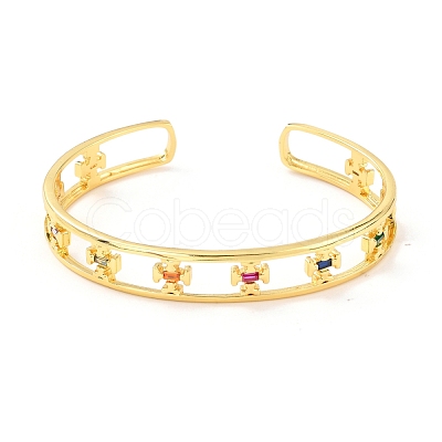 Cross Hollow Carved Cubic Zirconia Cuff Bangle BJEW-D448-12G-RS-1