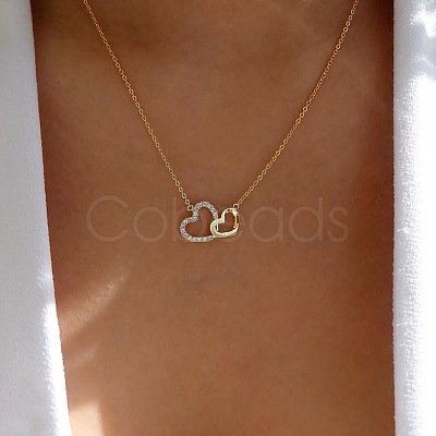 2-Heart Alloy Crystal Crystal Rhinestone Pendant Necklaces for Women WG8C735-01-1