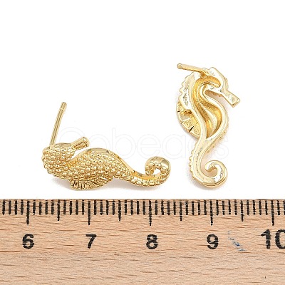 Brass Sea House Stud Earrings EJEW-K318-01G-1