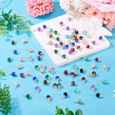 100Pcs 10 Colors Baking Paint Glass Pendants PALLOY-TAC0205-1