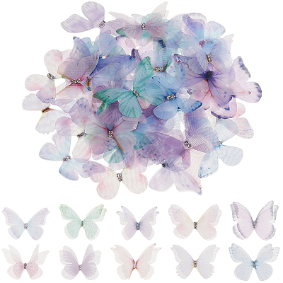 60Pcs 10 Colors Cloth Butterfly Ornament Accessories DIY-CY0004-04-1