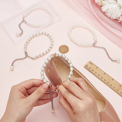 2 Pairs 2 Styles Women's Detachable ABS Plastic Imitation Pearl Beaded Shoe Laces for High Heels DIY-PH0022-88A-1