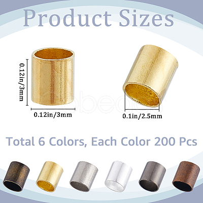 1200pcs 6 Colors Brass Crimp Beads KK-SP0002-29-1