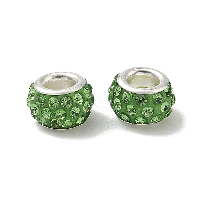 80Pcs Polymer Clay Rhinestone European Large Hole Beads with Silver Color Plated Brass Cores FPDL-LT0001-02B-1