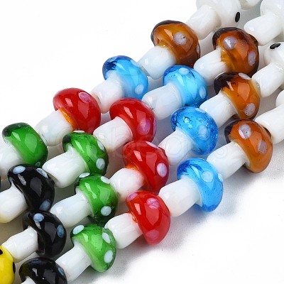 Mushroom Handmade Lampwork Beads Strands X-LAMP-R116-03A-1