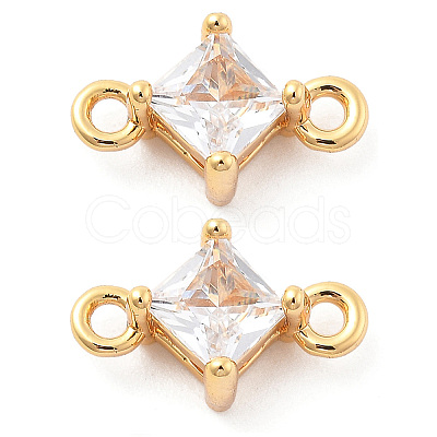 Brass Clear Cubic Zirconia Connector Charms KK-G516-09G-1