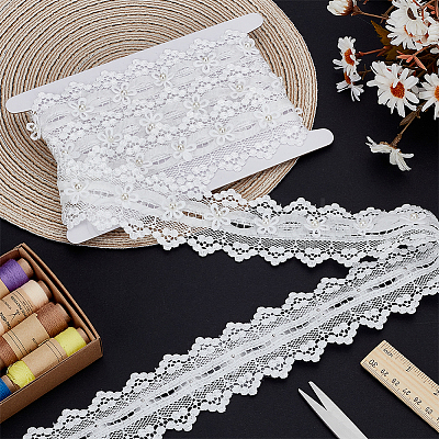 2 Yards Polyester Flower Lace Ribbons SRIB-FG0001-28-1