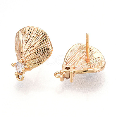 Brass with Clear Cubic Zirconia Stud Earring Findings KK-G491-57B-G-1