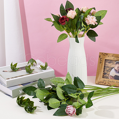 50Pcs Silk Fabric & Plastic Artificial Rose Leaf AJEW-PH0008-12-1