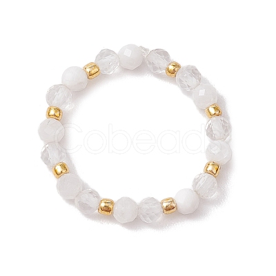 Natural Moonstone Beaded Stretch Rings RJEW-JR00867-08-1