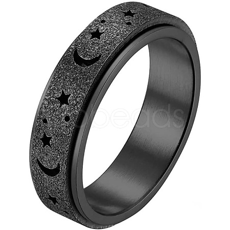 201 Stainless Steel Moon and Star Rotatable Finger Ring MOST-PW0001-005F-02-1