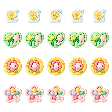 20Pcs 4 Styles Opaque Flower Resin Cabochons RESI-FS0001-55-1