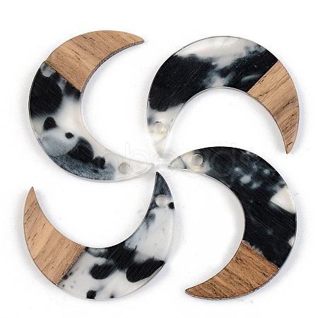 Transparent Resin & Walnut Wood Pendants RESI-S389-056B-A02-1