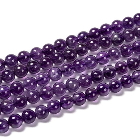 Natural Amethyst Round Bead Strands G-M304-18-6mm-1
