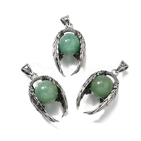 Natural Green Aventurine Round Pendants G-K339-03AS-12-1