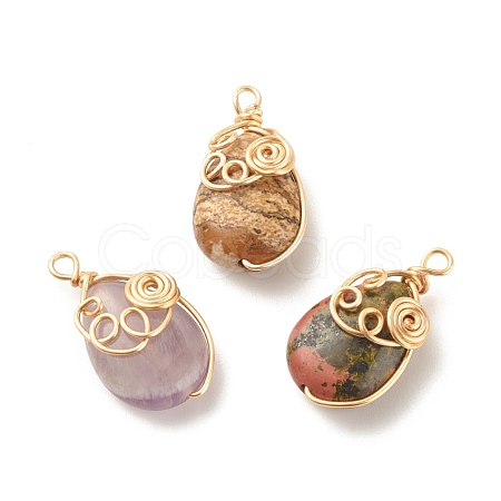 Eco-Friendly Natural Mixed Stone Pendants PALLOY-JF01593-1