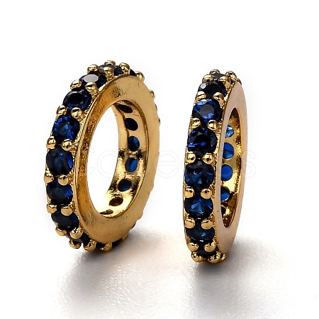 Brass Micro Pave Cubic Zirconia Rondelle European Beads KK-B028-18G-F-1
