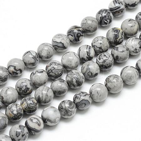 Natural Map Stone/Picasso Stone/Picasso Jasper Beads Strands G-T053-10mm-04-1
