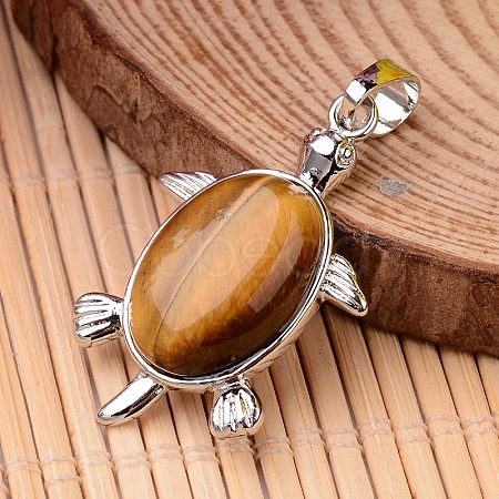 Tortoise Platinum Tone Brass Tiger Eye Pendants G-F265-01C-1