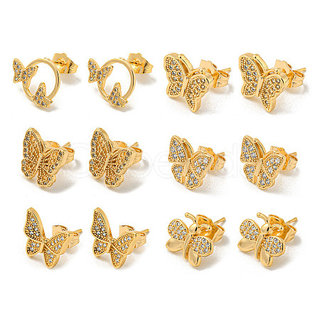 Light Gold Brass Micro Pave Cubic Zirconia Stud Earrings for Women EJEW-E295-35KCG-1