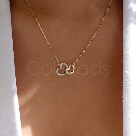 2-Heart Alloy Crystal Crystal Rhinestone Pendant Necklaces for Women WG8C735-01-1