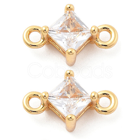 Brass Clear Cubic Zirconia Connector Charms KK-G516-09G-1