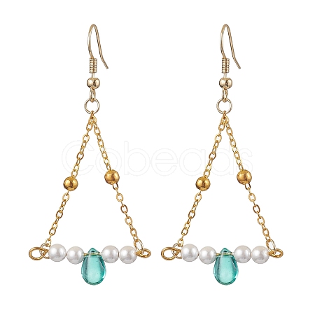 Triangle Iron Chain and Glass Dangle Earrings EJEW-JE05963-02-1