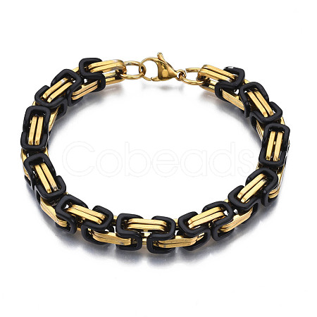 Ion Plating(IP) Two Tone 201 Stainless Steel Byzantine Chain Bracelets BJEW-S057-86A-01-1