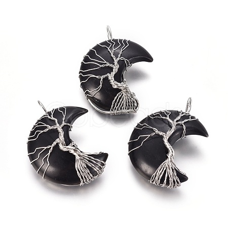 Natural Obsidian Tree of Life Wire Wrapped Pendants G-L520-E03-P-1