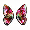 Epoxy Resin Butterfly Wings Cabochons, with Gold Foil & Glitter Powder, Cerise, 32.5x15x2mm