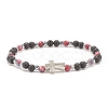Natural & Synthetic Mixed Gemstone Beaded Stretch Bracelet with Clear Cubic Zirconia Cross for Women BJEW-JB08247-01-1