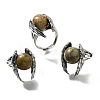 Natural Unakite Wings Adjustable Rings RJEW-K241-04AS-11-4