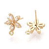 Flower Brass Micro Pave Cubic Zirconia Stud Earring Findings KK-B152-01B-G-2