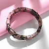 Square Natural Rhodonite Beads Stretch Bracelets for Women Men BJEW-C097-06T-1