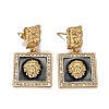 Square with Lion Sparkling Cubic Zirconia Dangle Stud Earrings for Girl Women EJEW-H126-03G-1