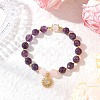 Natural Amethyst & Quartz Crystal & Rose Quartz Round Beaded Bracelets BJEW-JB11934-02-1