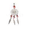 Tibetan Style Alloy Flat Round Net/Web & Feather Pendants HJEW-JM00543-02-1