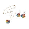 Natural & Synthetic Mixed Gemstones Flower Dangle Earrings and Pendant Necklace SJEW-JS01259-1