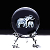 Glass 3D Laser Engraved Elephant Crystal Ball with Metal Stand ELEP-PW0001-68A-1