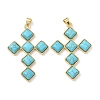 Dyed Synthetic Turquoise Rhombus Cross Pendants KK-P330-10G-1